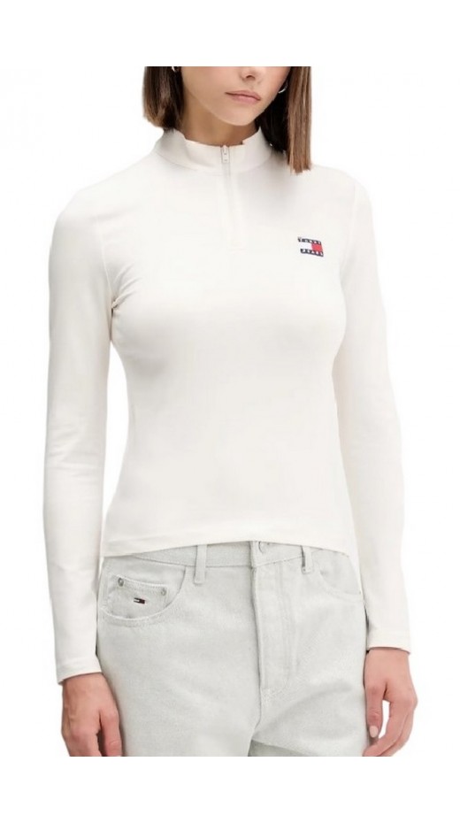 TOMMY JEANS  SLIM 1/4ZIP BADGE MCKNCK LS ΜΠΛΟΥΖΑ ΓΥΝΑΙΚΕΙΑ OFF WHITE