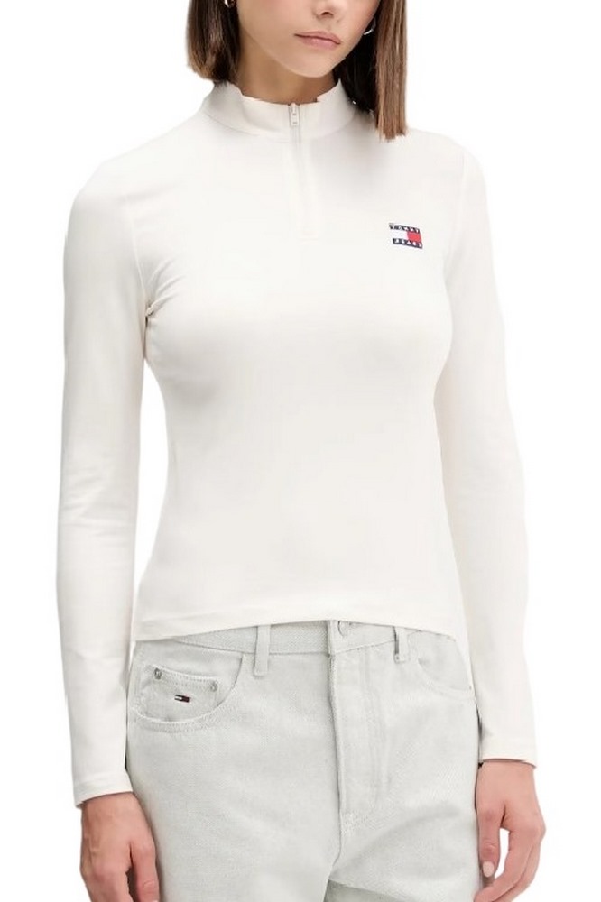 TOMMY JEANS  SLIM 1/4ZIP BADGE MCKNCK LS ΜΠΛΟΥΖΑ ΓΥΝΑΙΚΕΙΑ OFF WHITE