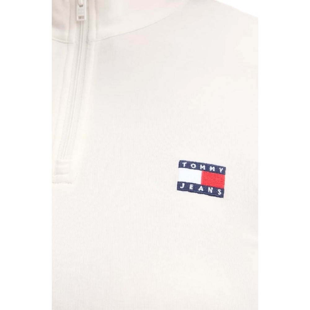 TOMMY JEANS  SLIM 1/4ZIP BADGE MCKNCK LS ΜΠΛΟΥΖΑ ΓΥΝΑΙΚΕΙΑ OFF WHITE