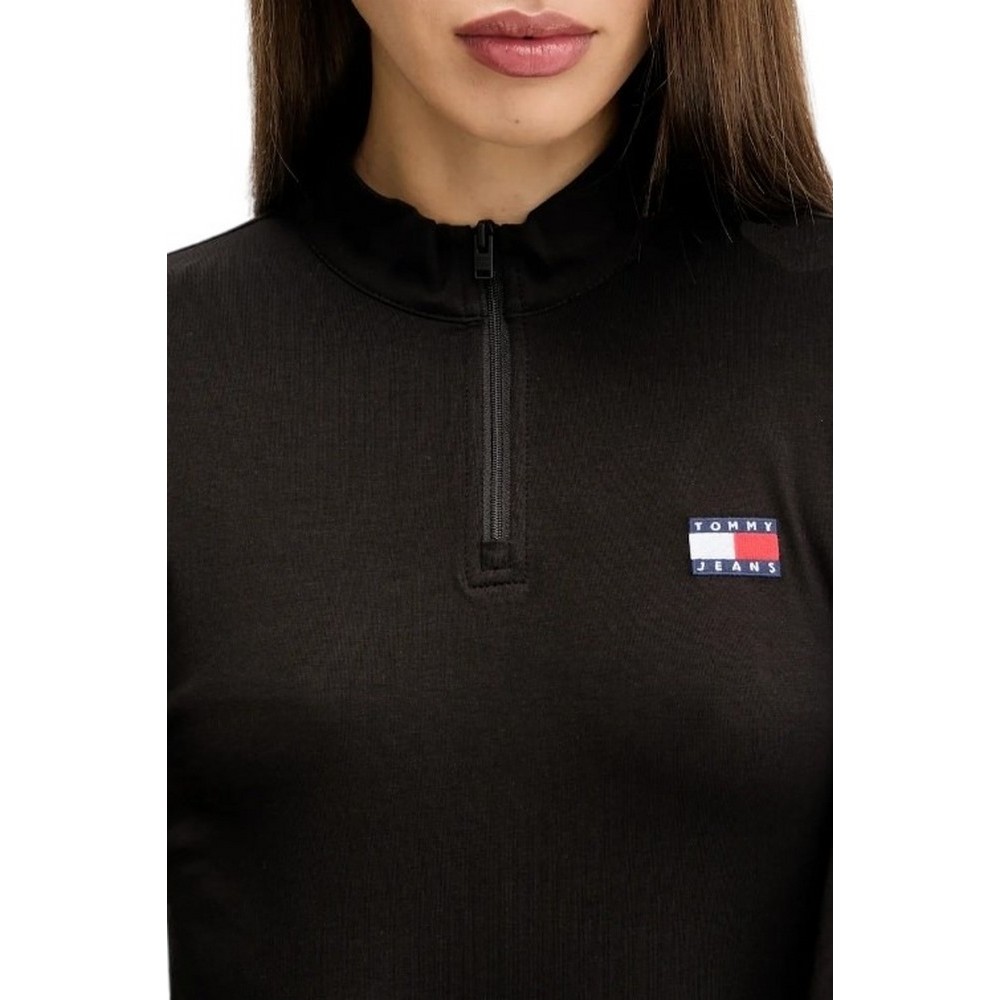 TOMMY JEANS  SLIM 1/4ZIP BADGE MCKNCK LS ΜΠΛΟΥΖΑ ΓΥΝΑΙΚΕΙΑ BLACK