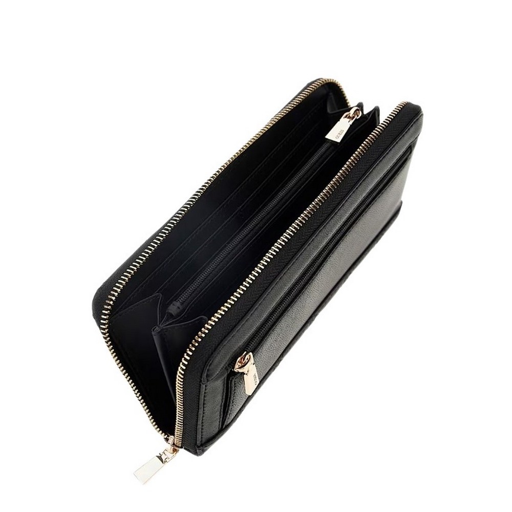 GUESS GIULLY II SLG LARGE ZIP AROUND ΠΟΡΤΟΦΟΛΙ ΓΥΝΑΙΚΕΙΟ BLACK