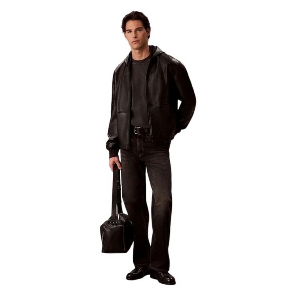 CLAVIN KLEIN JEANS FAUX LEATHER HOODED ZIP UP JACKET ΜΠΟΥΦΑΝ ΑΝΔΡΙΚΟ BLACK