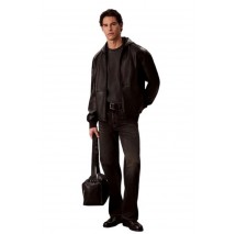 CLAVIN KLEIN JEANS FAUX LEATHER HOODED ZIP UP JACKET ΜΠΟΥΦΑΝ ΑΝΔΡΙΚΟ BLACK