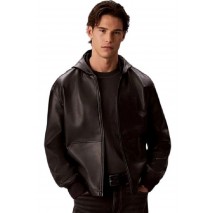 CLAVIN KLEIN JEANS FAUX LEATHER HOODED ZIP UP JACKET ΜΠΟΥΦΑΝ ΑΝΔΡΙΚΟ BLACK