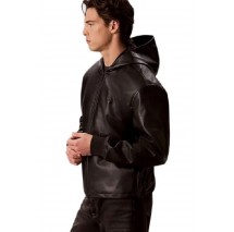 CLAVIN KLEIN JEANS FAUX LEATHER HOODED ZIP UP JACKET ΜΠΟΥΦΑΝ ΑΝΔΡΙΚΟ BLACK