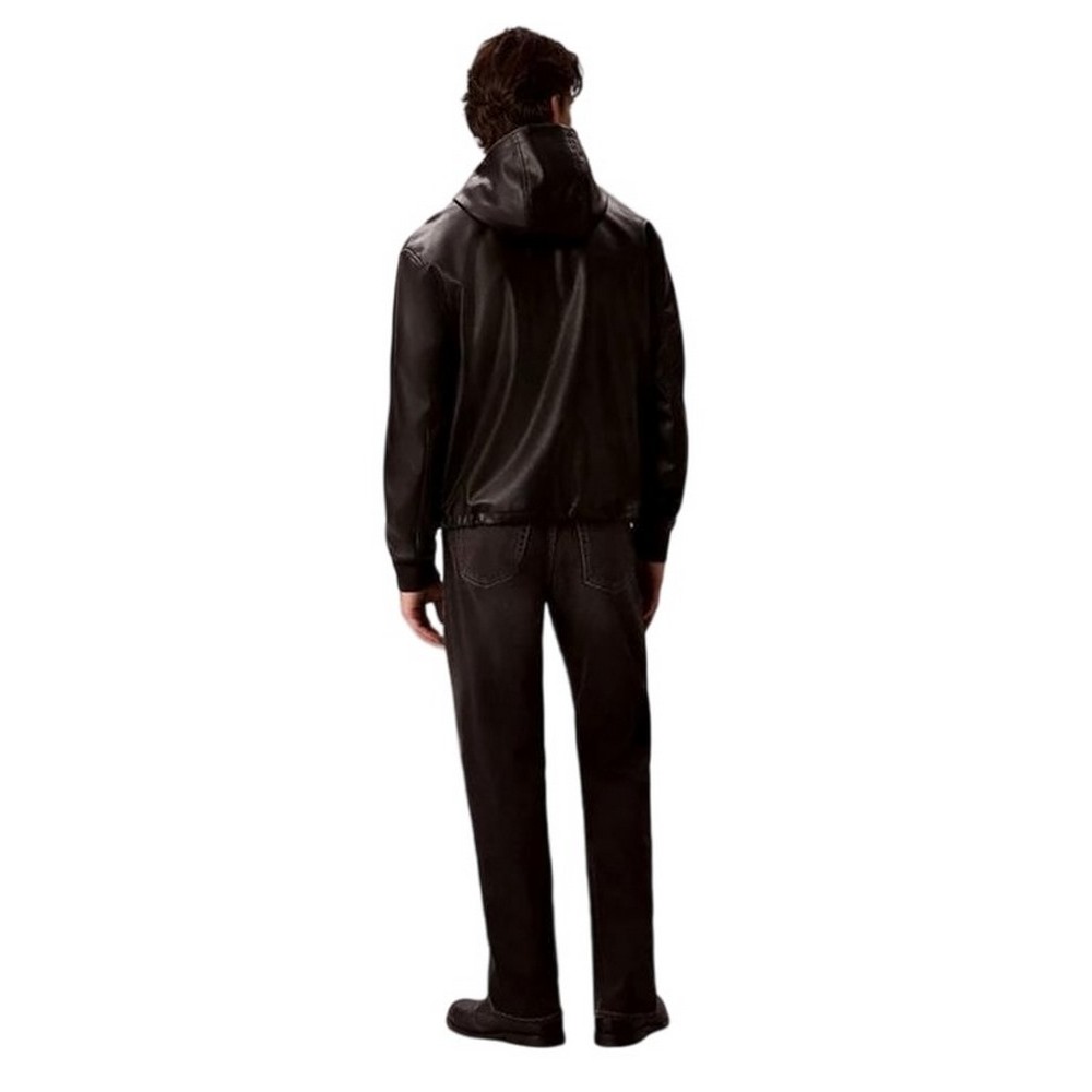 CLAVIN KLEIN JEANS FAUX LEATHER HOODED ZIP UP JACKET ΜΠΟΥΦΑΝ ΑΝΔΡΙΚΟ BLACK