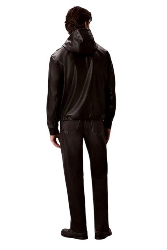 CLAVIN KLEIN JEANS FAUX LEATHER HOODED ZIP UP JACKET ΜΠΟΥΦΑΝ ΑΝΔΡΙΚΟ BLACK