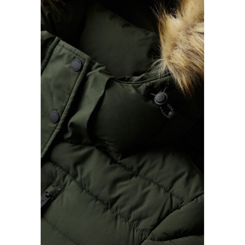 SUPERDRY D5 OVIN FUJI HOODED MID LENGTH PUFFER ΜΠΟΥΦΑΝ ΓΥΝΑΙΚΕΙΟ GREEN