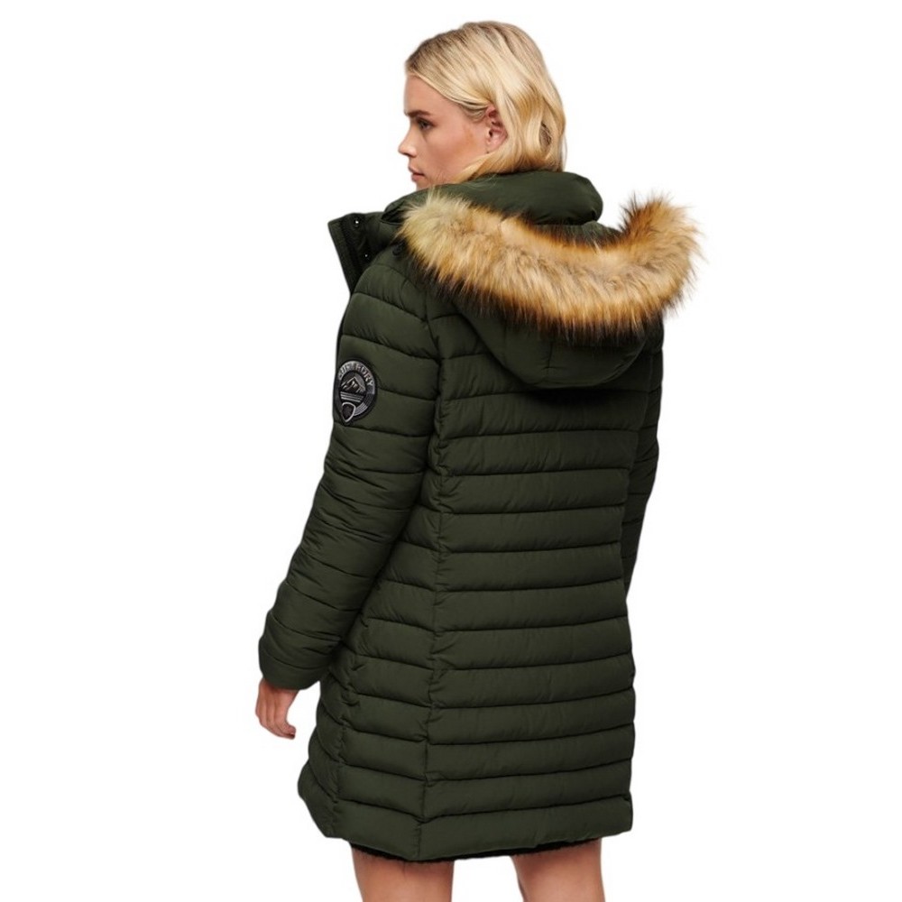 SUPERDRY D5 OVIN FUJI HOODED MID LENGTH PUFFER ΜΠΟΥΦΑΝ ΓΥΝΑΙΚΕΙΟ GREEN