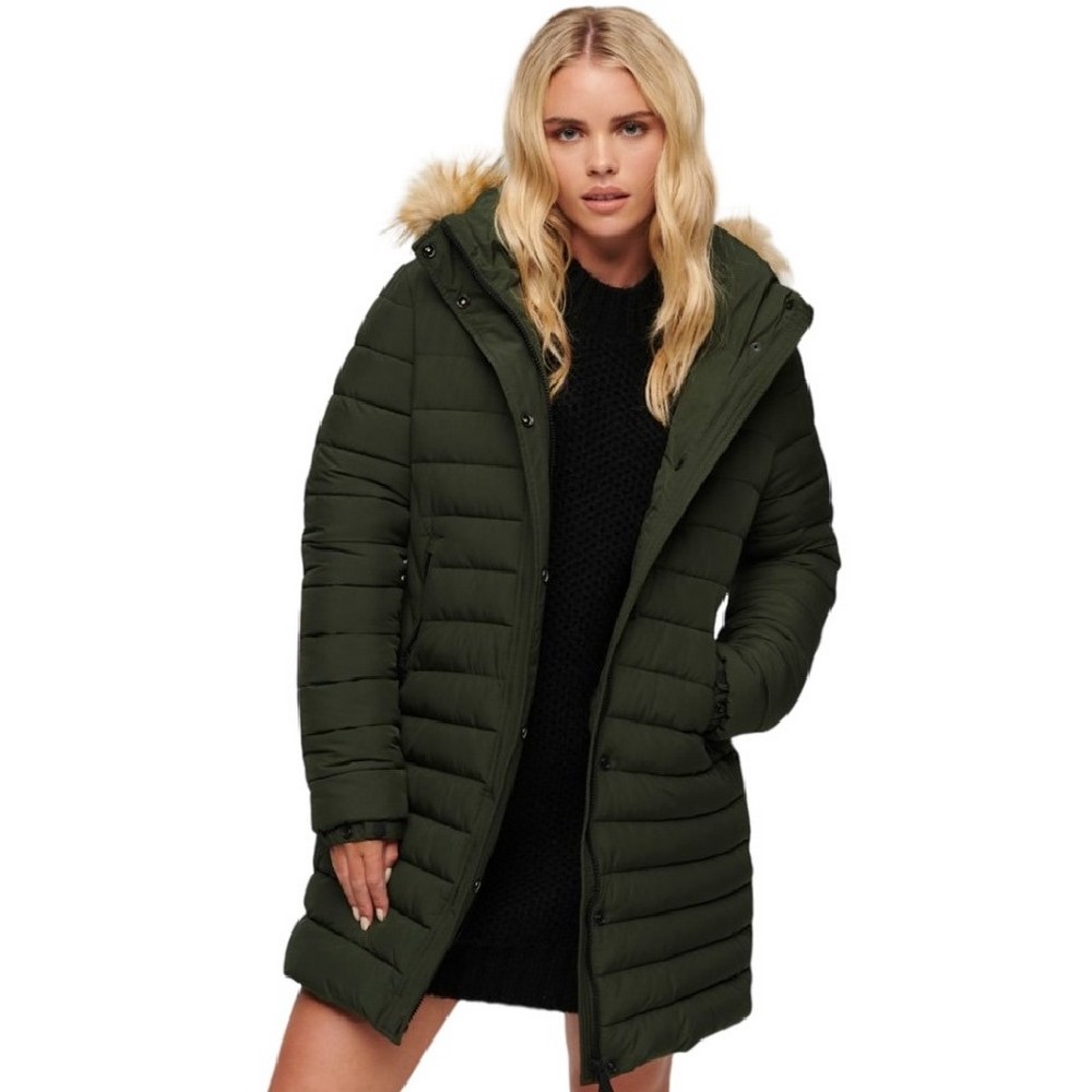 SUPERDRY D5 OVIN FUJI HOODED MID LENGTH PUFFER ΜΠΟΥΦΑΝ ΓΥΝΑΙΚΕΙΟ GREEN