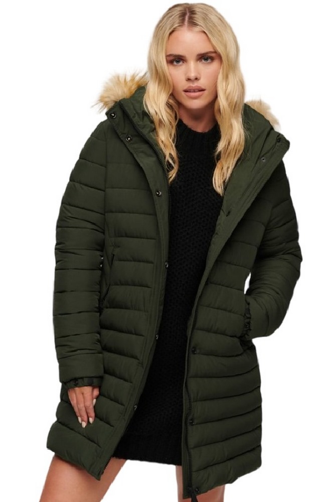 SUPERDRY D5 OVIN FUJI HOODED MID LENGTH PUFFER ΜΠΟΥΦΑΝ ΓΥΝΑΙΚΕΙΟ GREEN