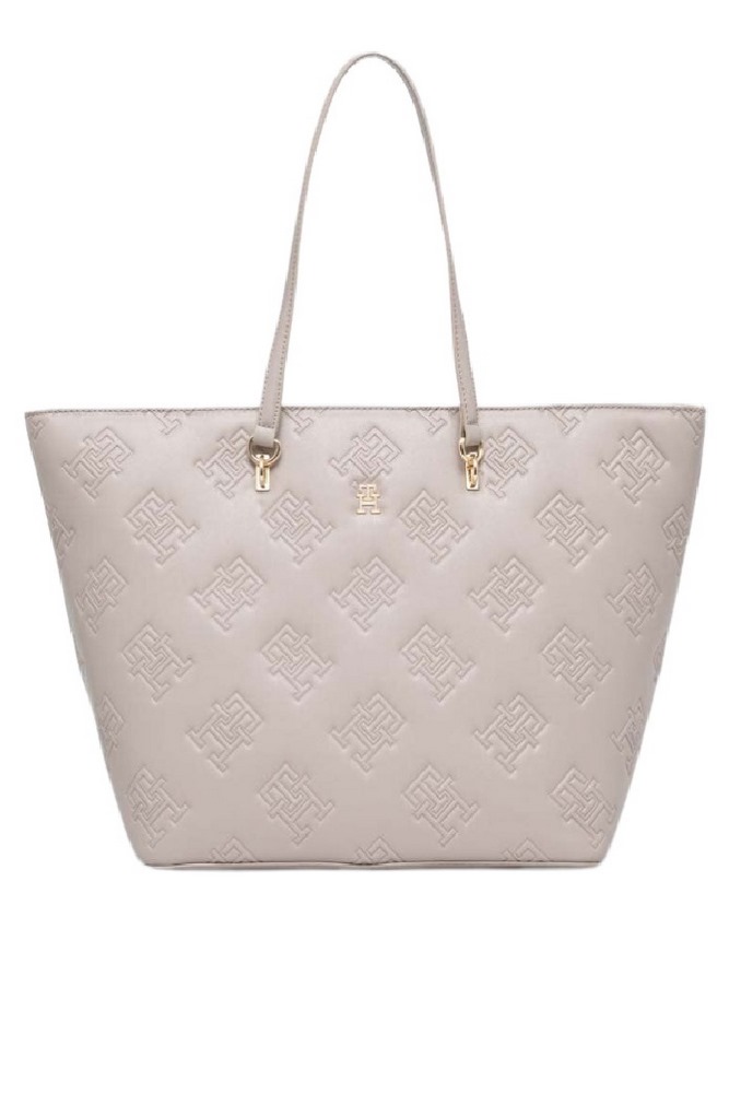 TOMMY HILFIGER TH REFINED TOTE MONO ΤΣΑΝΤΑ ΓΥΝΑΙΚΕΙΑ BEIGE