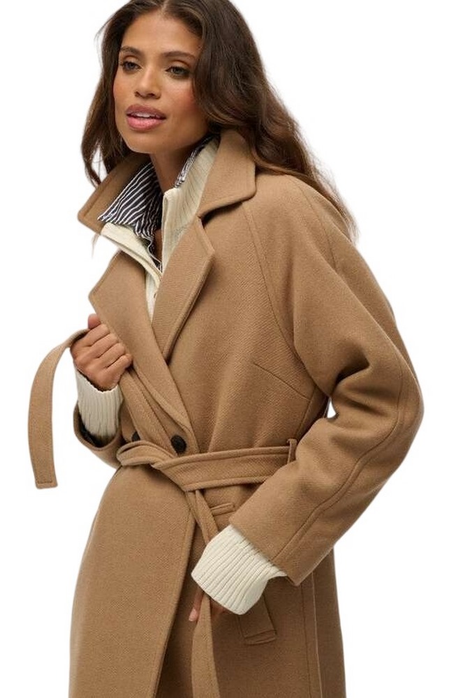 SUPERDRY D3 STUD RELAXED LONG WOOL COAT ΠΑΛΤΟ ΓΥΝΑΙΚΕΙΟ BROWN