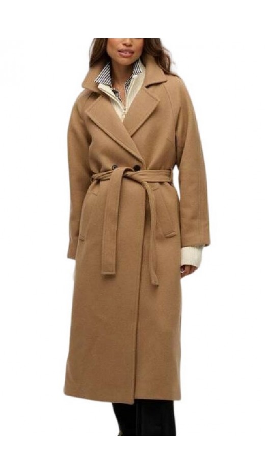 SUPERDRY D3 STUD RELAXED LONG WOOL COAT ΠΑΛΤΟ ΓΥΝΑΙΚΕΙΟ BROWN