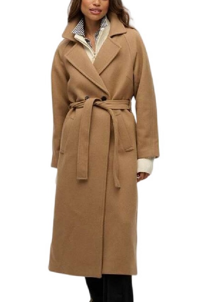 SUPERDRY D3 STUD RELAXED LONG WOOL COAT ΠΑΛΤΟ ΓΥΝΑΙΚΕΙΟ BROWN