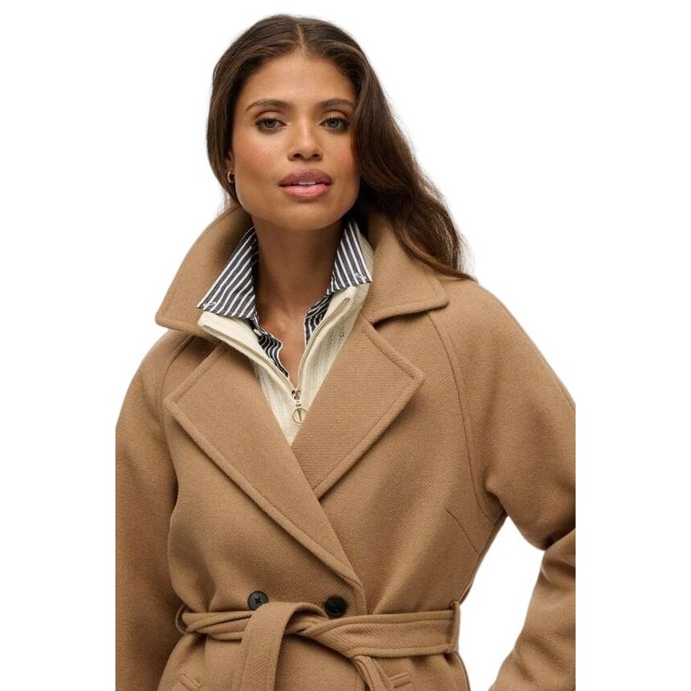 SUPERDRY D3 STUD RELAXED LONG WOOL COAT ΠΑΛΤΟ ΓΥΝΑΙΚΕΙΟ BROWN