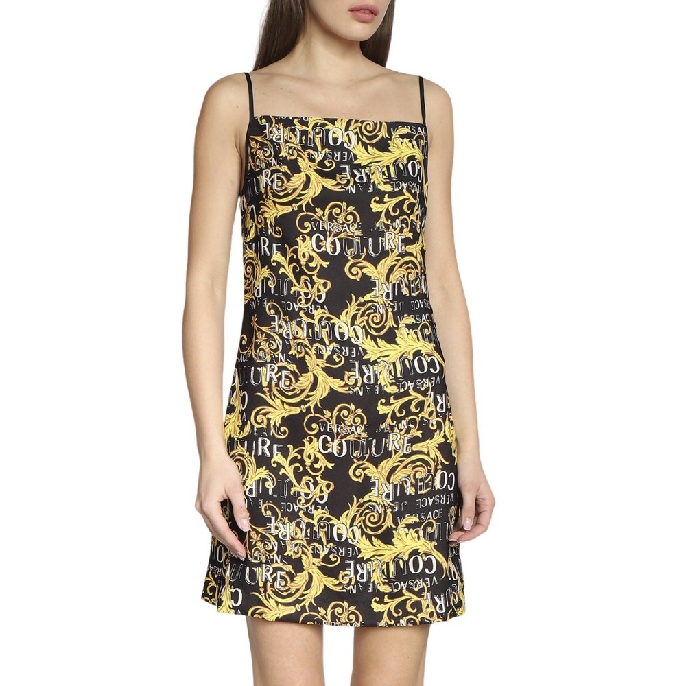 VERSACE JEANS COUTURE  ENVERS SATIN PRINT LOGO COUTURE ΦΟΡΕΜΑ ΓΥΝΑΙΚΕΙΟ BLACK