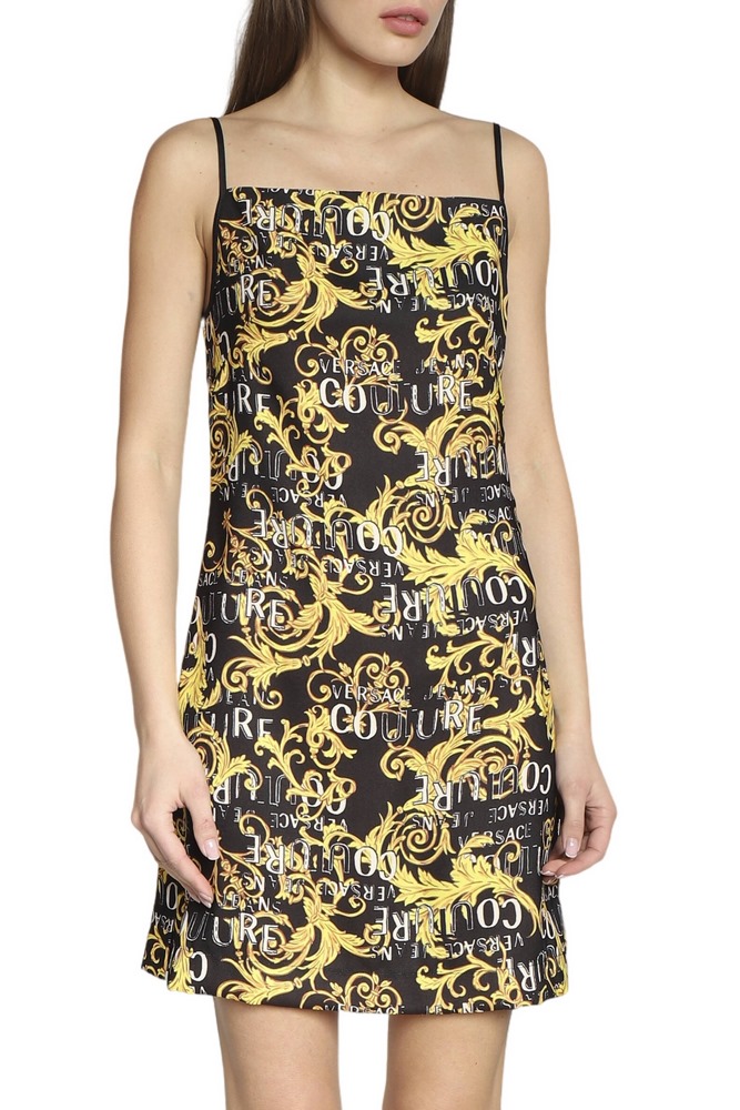 VERSACE JEANS COUTURE  ENVERS SATIN PRINT LOGO COUTURE ΦΟΡΕΜΑ ΓΥΝΑΙΚΕΙΟ BLACK