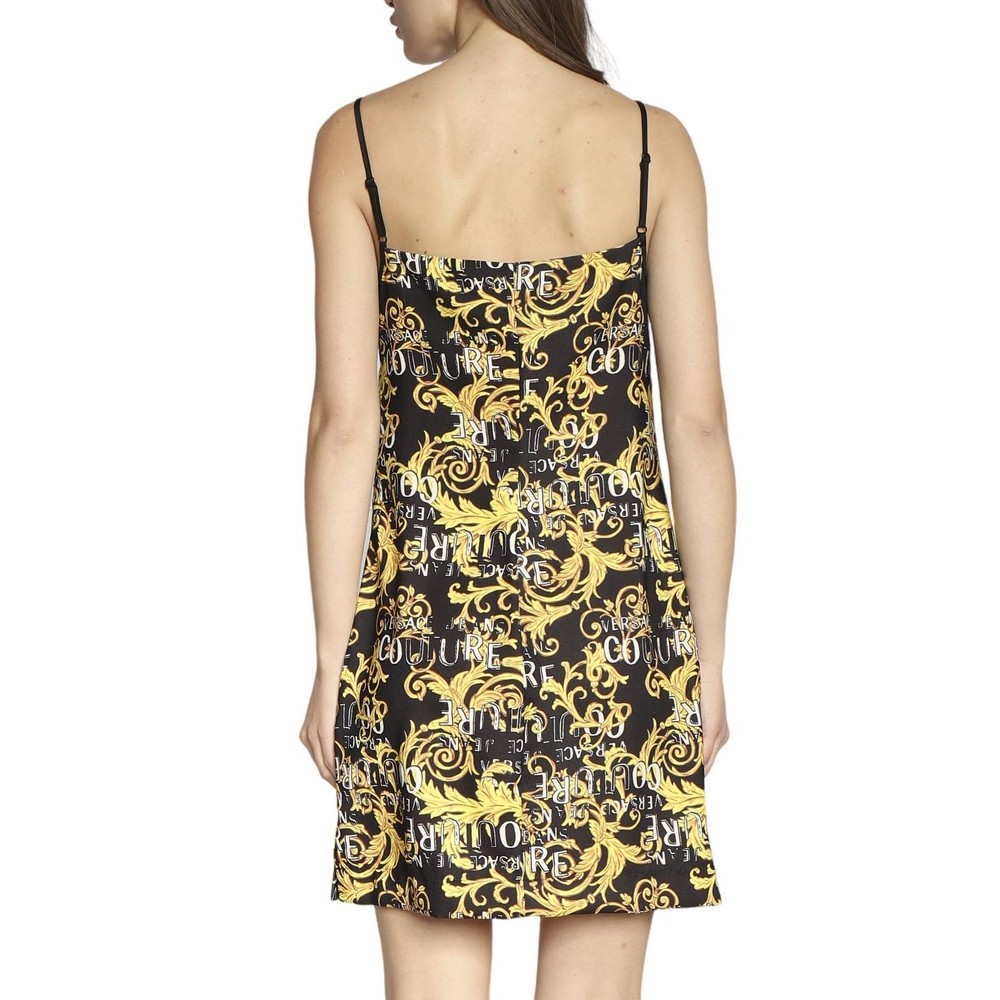 VERSACE JEANS COUTURE  ENVERS SATIN PRINT LOGO COUTURE ΦΟΡΕΜΑ ΓΥΝΑΙΚΕΙΟ BLACK