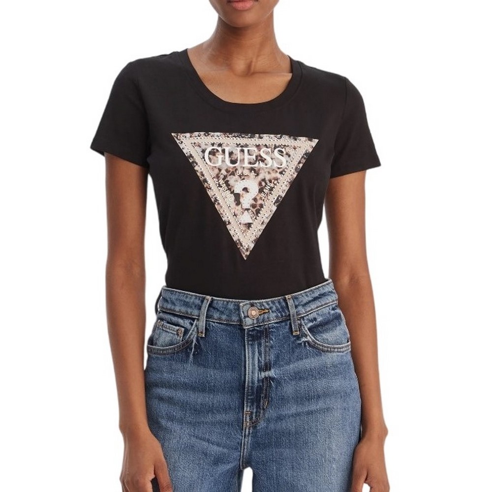 GUESS CN LEO TRIANGLE T-SHIRT ΜΠΛΟΥΖΑ ΓΥΝΑΙΚΕΙΑ BLACK