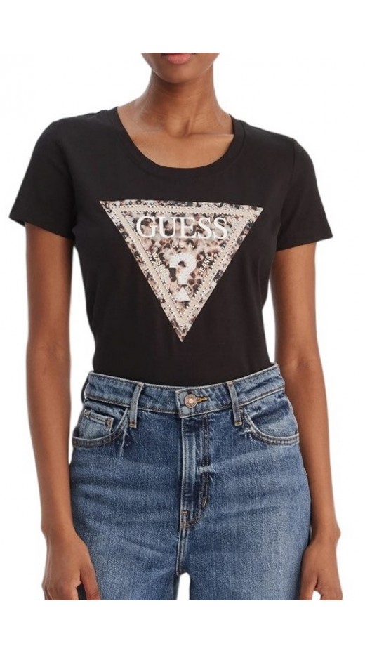GUESS CN LEO TRIANGLE T-SHIRT ΜΠΛΟΥΖΑ ΓΥΝΑΙΚΕΙΑ BLACK