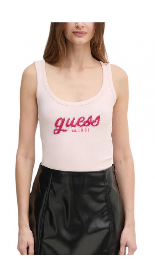GUESS CHENILLE LOGO TANK TOP RIB ΤΟΠ ΓΥΝΑΙΚΕΙΟ ROSE