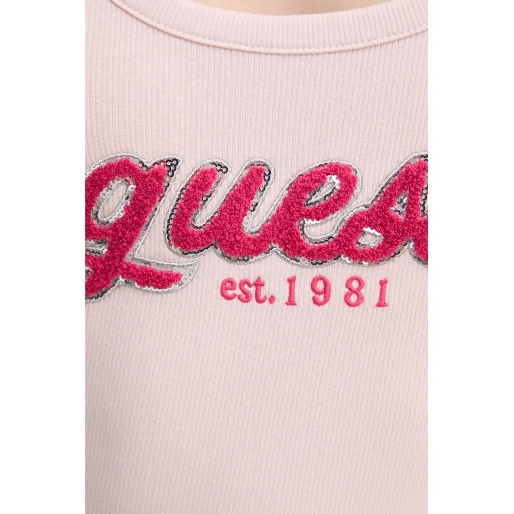 GUESS CHENILLE LOGO TANK TOP RIB ΤΟΠ ΓΥΝΑΙΚΕΙΟ ROSE