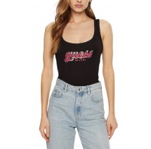 GUESS CHENILLE LOGO TANK TOP RIB ΤΟΠ ΓΥΝΑΙΚΕΙΟ BLACK