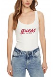 GUESS CHENILLE LOGO TANK TOP RIB ΤΟΠ ΓΥΝΑΙΚΕΙΟ WHITE