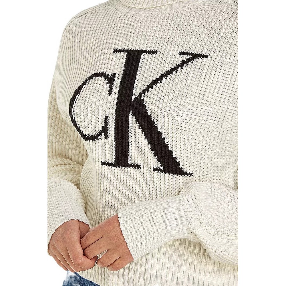 CALVIN KLEIN JEANS BLOWN UP CK LOOSE SWEATER ΜΠΛΟΥΖΑ ΓΥΝΑΙΚΕΙΑ ECRU