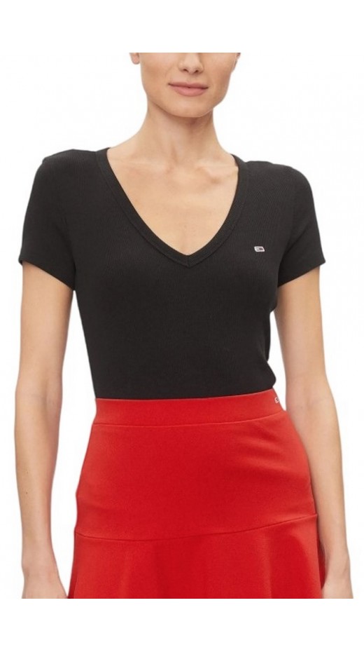 TOMMY JEANS SLIM ESSENTIAL RIB V SS T-SHIRT ΜΠΛΟΥΖΑ ΓΥΝΑΙΚΕΙΑ BLACK