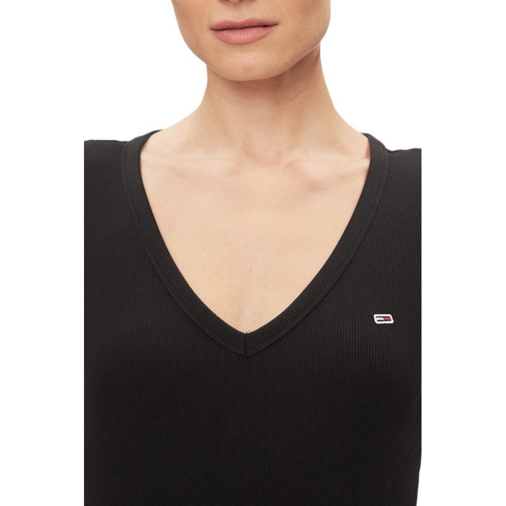 TOMMY JEANS SLIM ESSENTIAL RIB V SS T-SHIRT ΜΠΛΟΥΖΑ ΓΥΝΑΙΚΕΙΑ BLACK