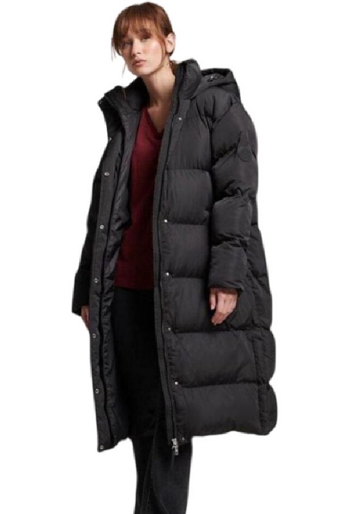 SUPERDRY D5 STUD LONGLINE HOODED PUFFER COAT ΜΠΟΥΦΑΝ ΓΥΝΑΙΚΕΙΟ BLACK