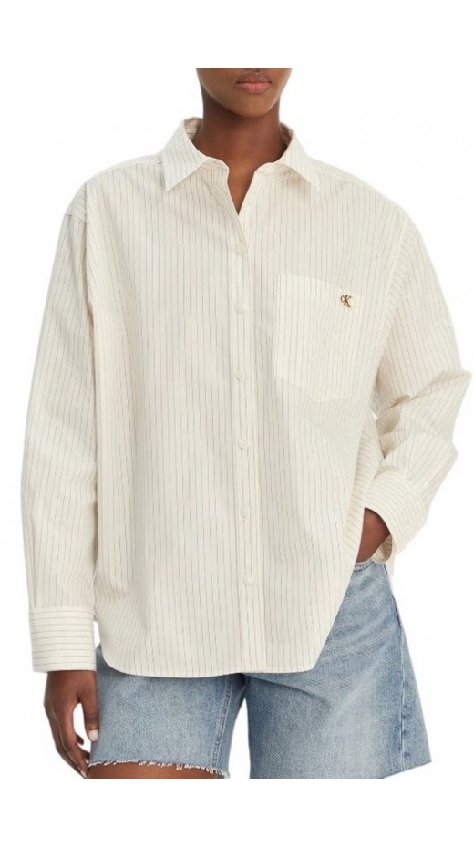CALVIN KLEIN JEANS YARNDYE COTTON POPLIN RELAXED ΠΟΥΚΑΜΙΣΟ ΓΥΝΑΙΚΕΙΟ OFF WHITE