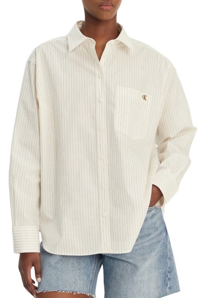 CALVIN KLEIN JEANS YARNDYE COTTON POPLIN RELAXED ΠΟΥΚΑΜΙΣΟ ΓΥΝΑΙΚΕΙΟ OFF WHITE