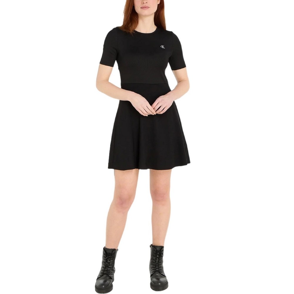 CALVIN KLEIN JEANS SHORT SLEEVE LOGO ELASTIC DRESS ΦΟΡΕΜΑ ΓΥΝΑΙΚΕΙΟ BLACK