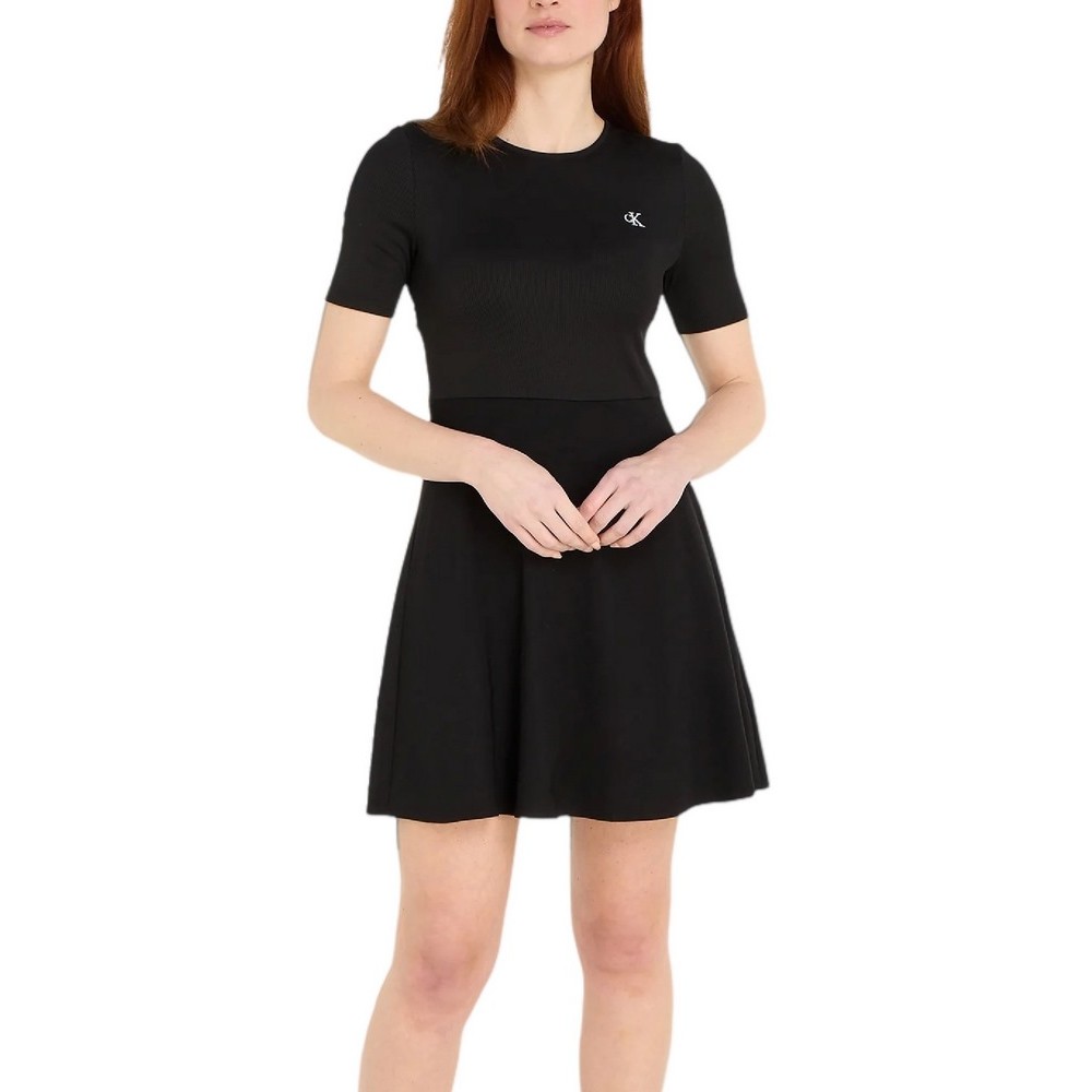 CALVIN KLEIN JEANS SHORT SLEEVE LOGO ELASTIC DRESS ΦΟΡΕΜΑ ΓΥΝΑΙΚΕΙΟ BLACK