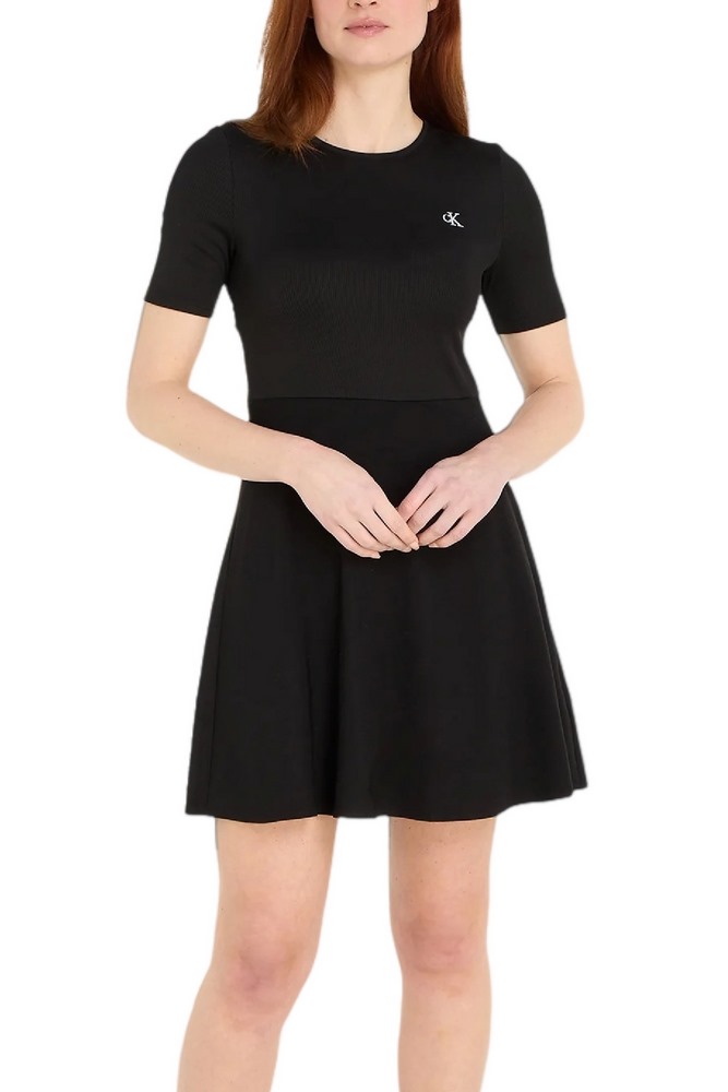 CALVIN KLEIN SHORT SLEEVE LOGO ELASTIC DRESS ΦΟΡΕΜΑ ΓΥΝΑΙΚΕΙΟ BLACK