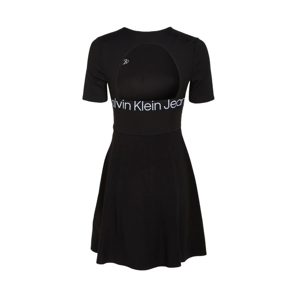 CALVIN KLEIN JEANS SHORT SLEEVE LOGO ELASTIC DRESS ΦΟΡΕΜΑ ΓΥΝΑΙΚΕΙΟ BLACK