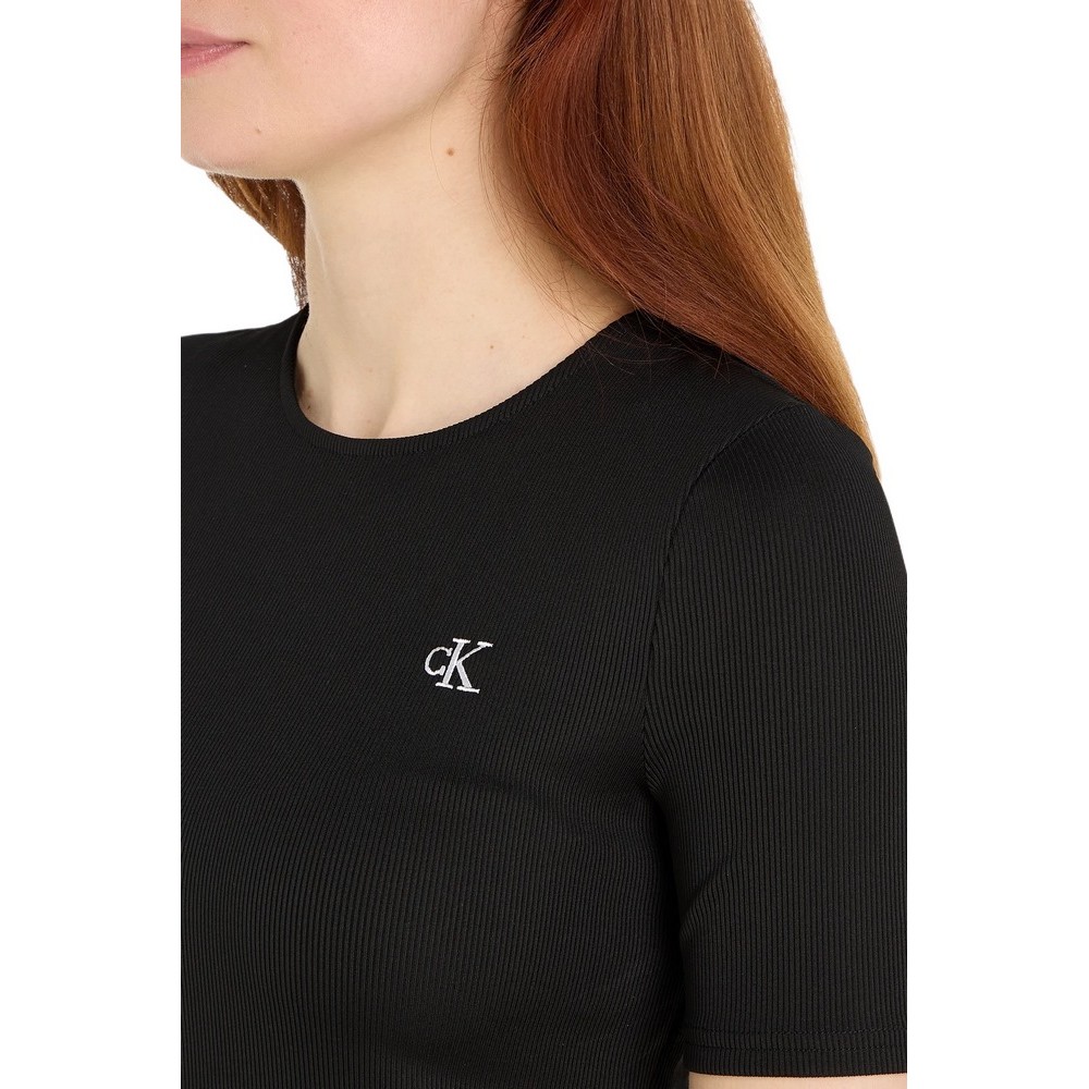 CALVIN KLEIN JEANS SHORT SLEEVE LOGO ELASTIC DRESS ΦΟΡΕΜΑ ΓΥΝΑΙΚΕΙΟ BLACK
