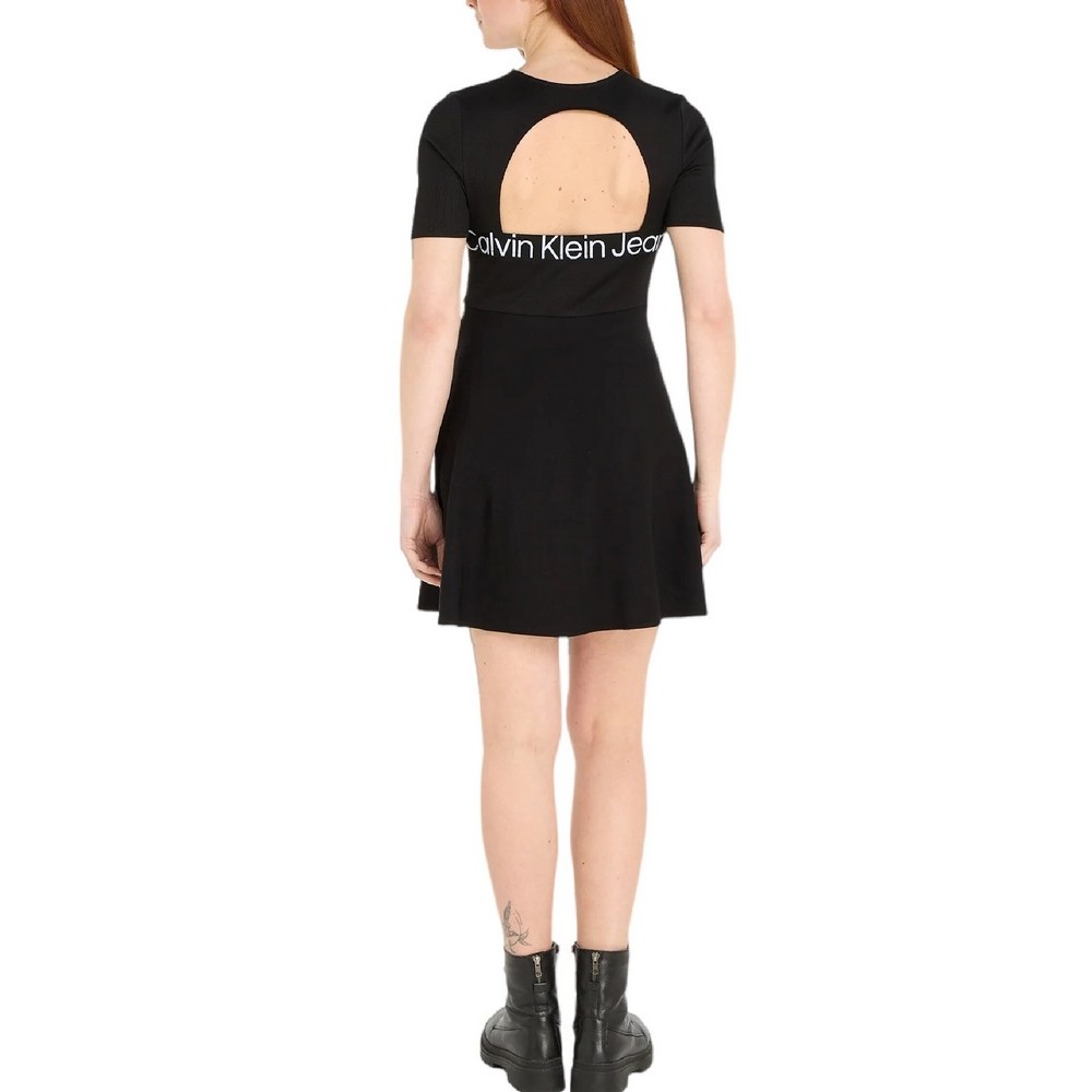 CALVIN KLEIN JEANS SHORT SLEEVE LOGO ELASTIC DRESS ΦΟΡΕΜΑ ΓΥΝΑΙΚΕΙΟ BLACK