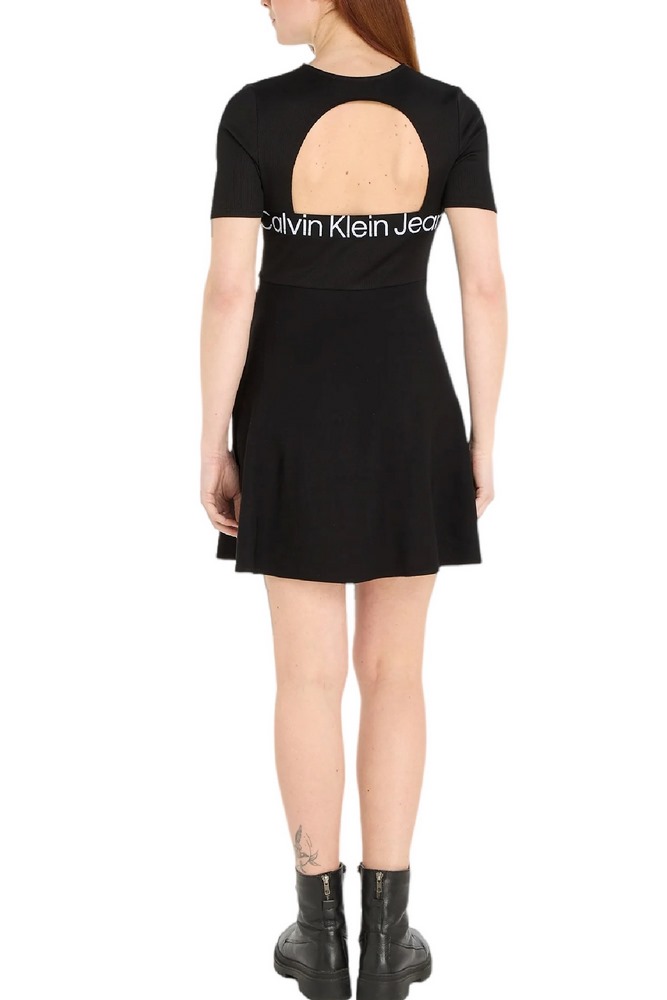 CALVIN KLEIN SHORT SLEEVE LOGO ELASTIC DRESS ΦΟΡΕΜΑ ΓΥΝΑΙΚΕΙΟ BLACK