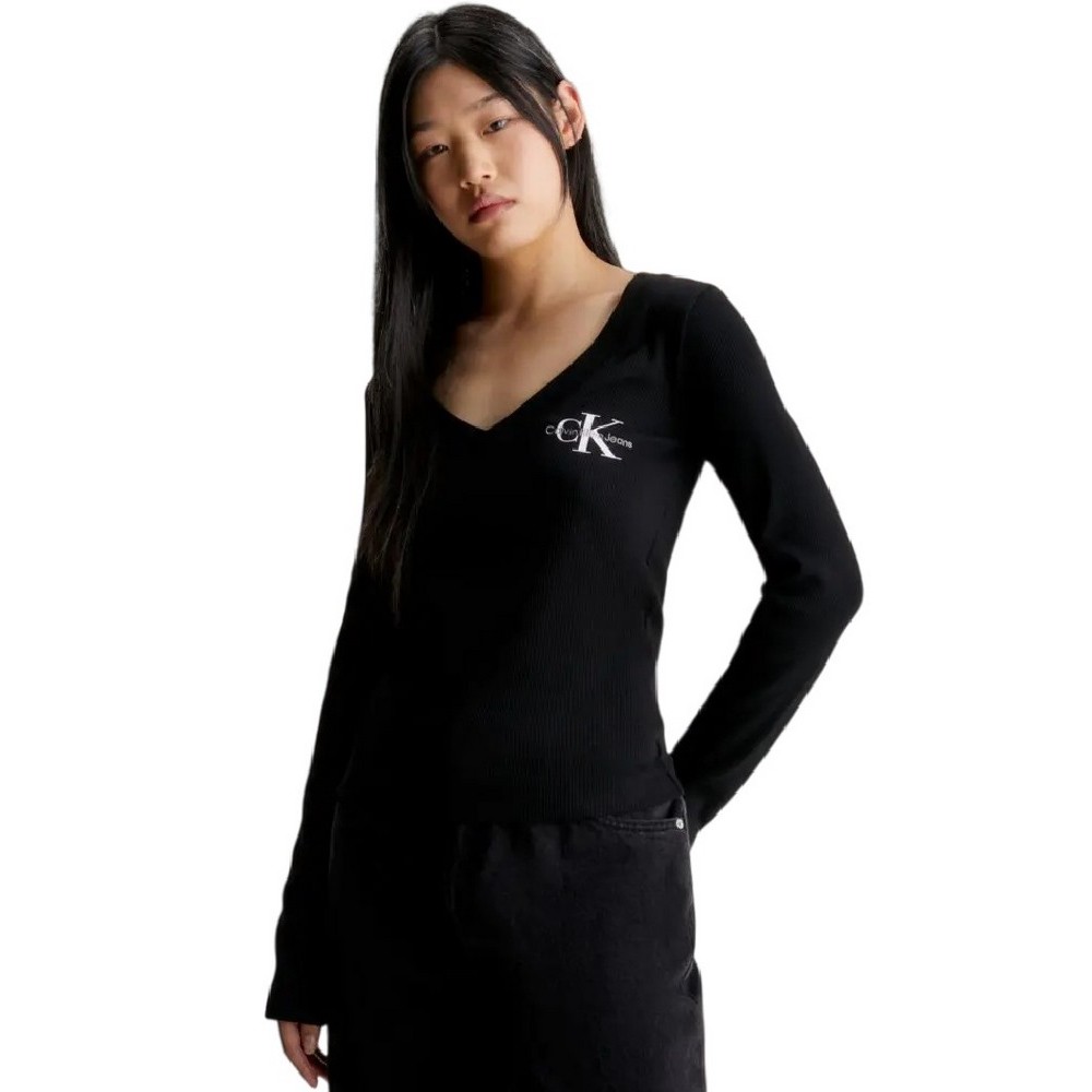 CALVIN KLEIN JEANS MONOLOGO LONG SLEEVE ΜΠΛΟΥΖΑ ΓΥΝΑΙΚΕΙΑ BLACK