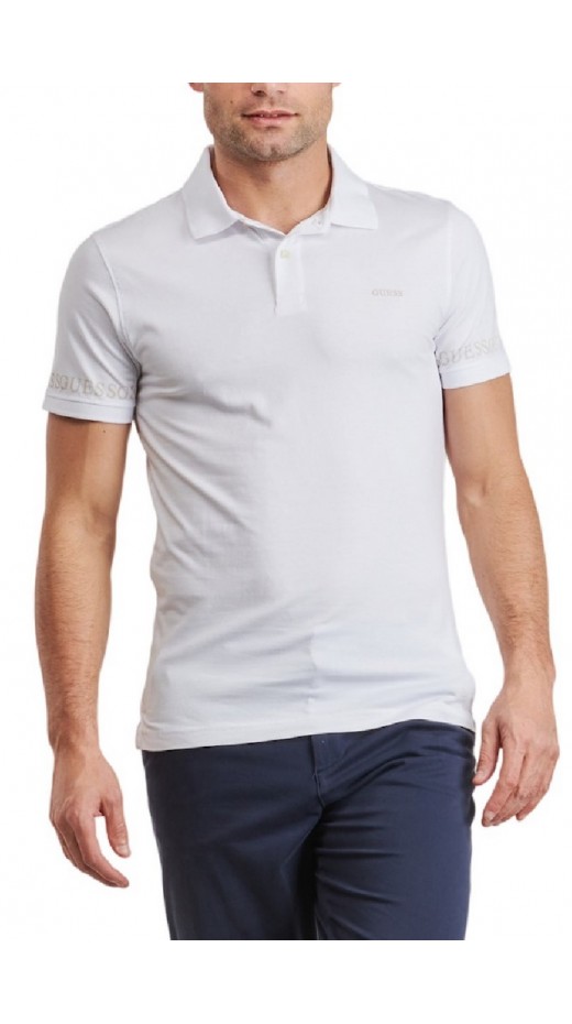 GUESS NOLAN SS T-SHIRT POLO ΜΠΛΟΥΖΑ ΑΝΔΡΙΚΗ WHITE