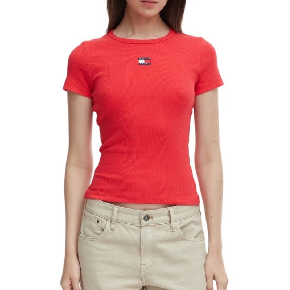 TOMMY JEANS SLIM BADGE RIB TEE T-SHIRT ΜΠΛΟΥΖΑ ΓΥΝΑΙΚΕΙΑ RED