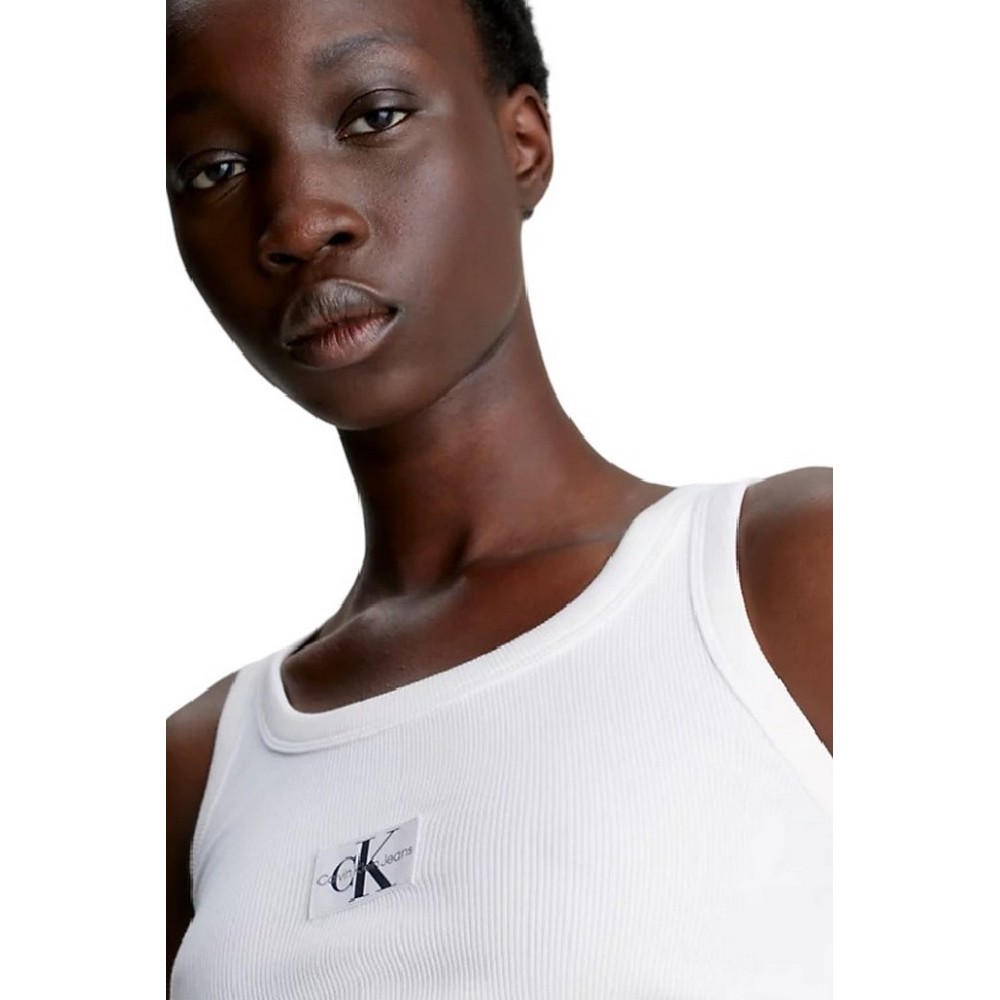 CALVIN KLEIN JEANS WOVEN LABEL RIB TANK TOP ΤΟΠ ΓΥΝΑΙΚΕΙΟ BRIGHT WHITE