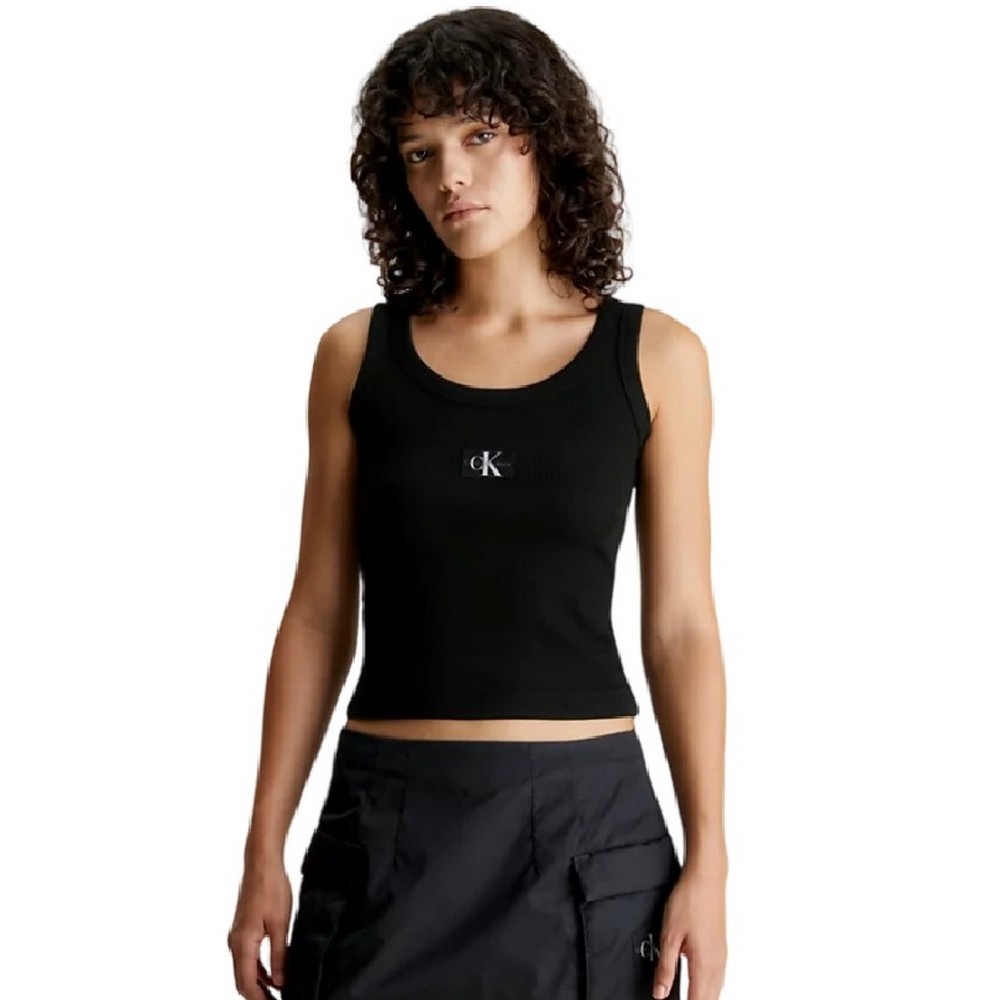CALVIN KLEIN JEANS WOVEN LABEL RIB TANK TOP ΤΟΠ ΓΥΝΑΙΚΕΙΟ BLACK