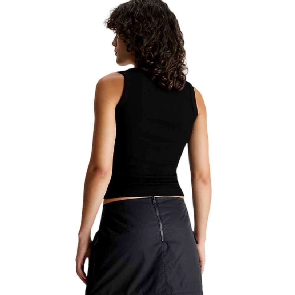 CALVIN KLEIN JEANS WOVEN LABEL RIB TANK TOP ΤΟΠ ΓΥΝΑΙΚΕΙΟ BLACK