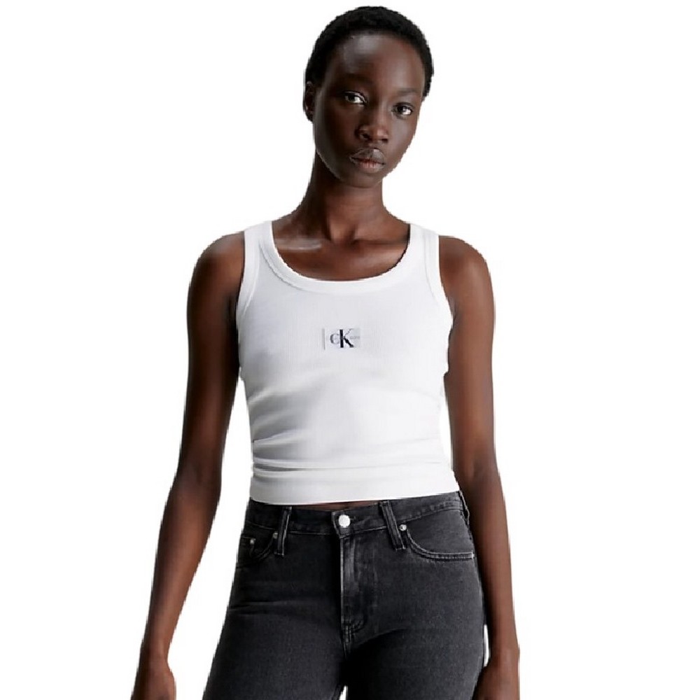 CALVIN KLEIN JEANS WOVEN LABEL RIB TANK TOP ΤΟΠ ΓΥΝΑΙΚΕΙΟ BRIGHT WHITE