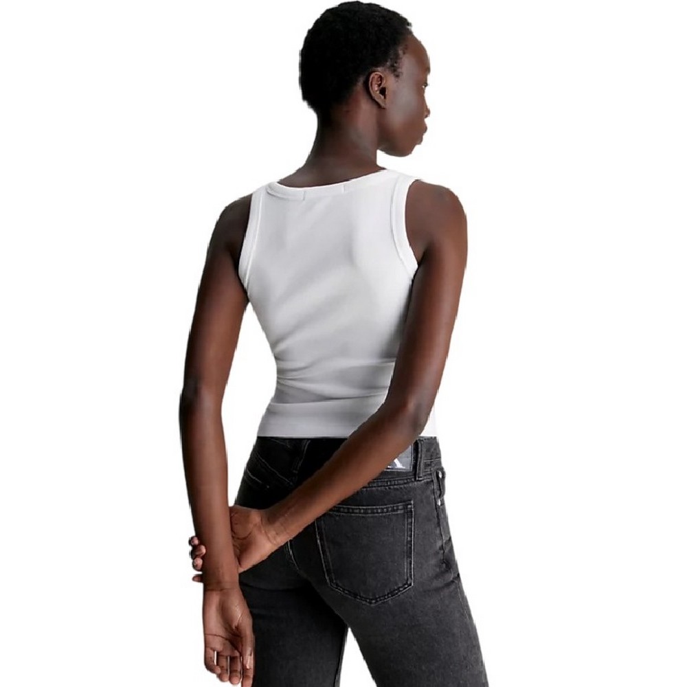 CALVIN KLEIN JEANS WOVEN LABEL RIB TANK TOP ΤΟΠ ΓΥΝΑΙΚΕΙΟ BRIGHT WHITE